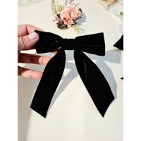 Black Velvet Bow Clip, Small Hair Bow, Christmas Clip, Children Bow, Silky Barrette, Long Tail Barrette | Etsy (UK)