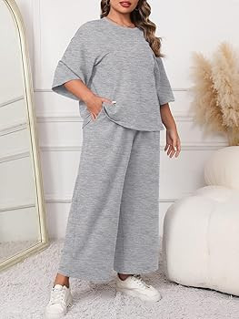 Beautife Womens Plus Size 2 Piece Outfits 3/4 Sleeve Tops and Wide Leg Pants Loungewear Pajamas S... | Amazon (US)