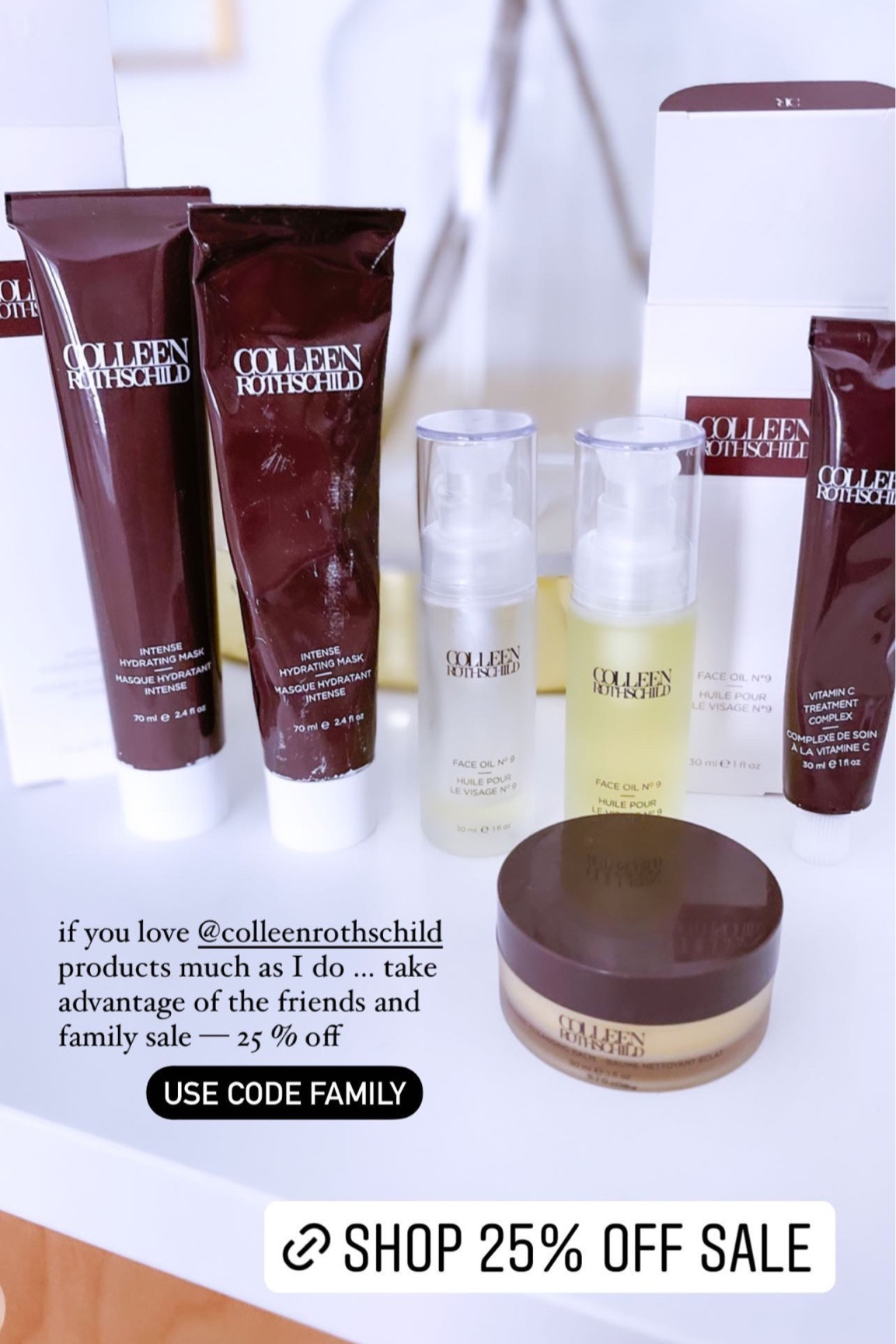 Colleen Rothschild FRIEND AND FAMILY sale! 25 % off side wide with code - FAMILY … the majority of my skincare line up is Colleen rothschild! Use ever day! Skincare favs, moisturizer, face oil, sheer renewal, retinol oil, cleansing balm 

#LTKbeauty #LTKunder100 #LTKsalealert