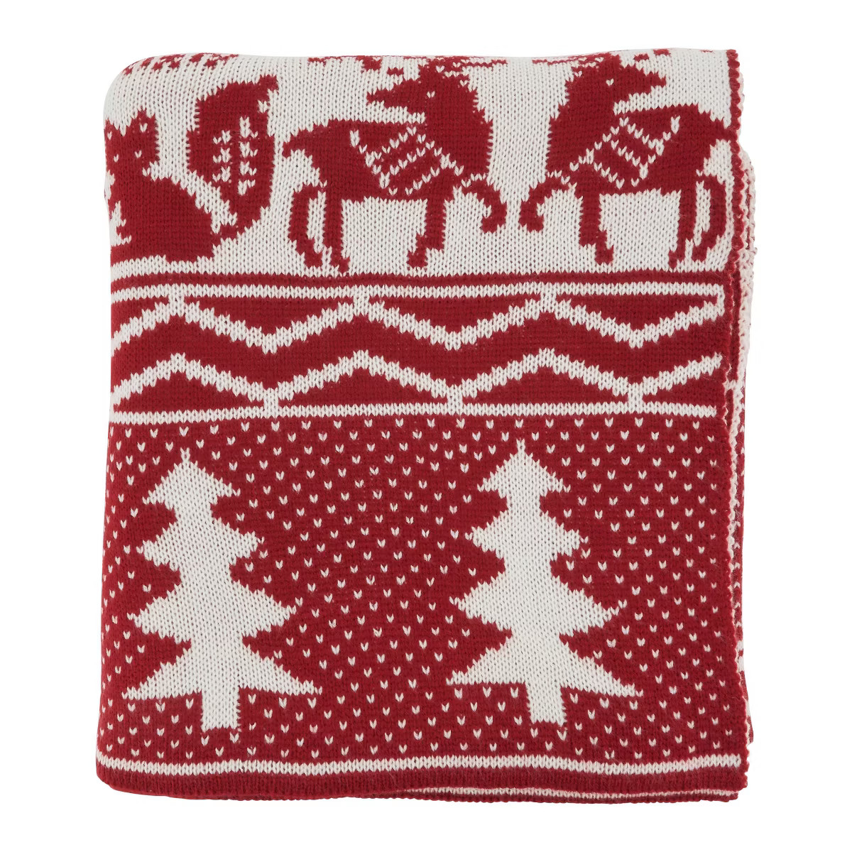 50"x60" Reindeer & Christmas Tree Knit Throw Blanket Red - Saro Lifestyle: Cozy Holiday Decor, Fe... | Target