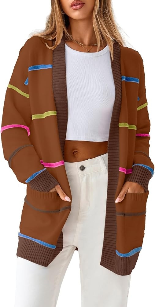 Sidefeel Open Front Striped Cardigan Sweaters for Women | Amazon (US)
