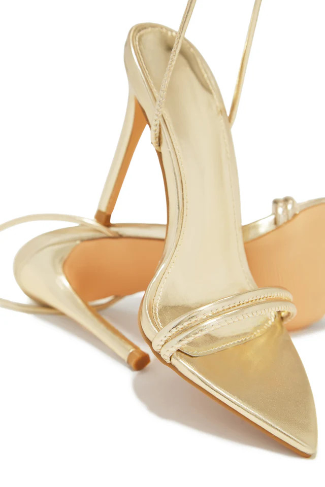 Miss Lola | Anisah Gold Lace Up High Heels | MISS LOLA