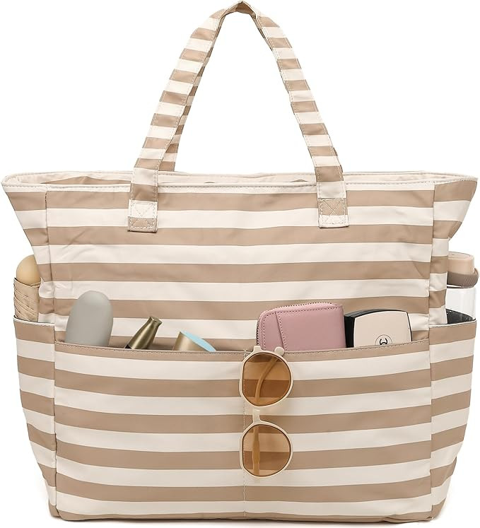 LEDAOU Large Beach Tote Bag Women Waterproof Sandproof Zipper Beach Tote Bag for Pool Gym Grocery... | Amazon (US)