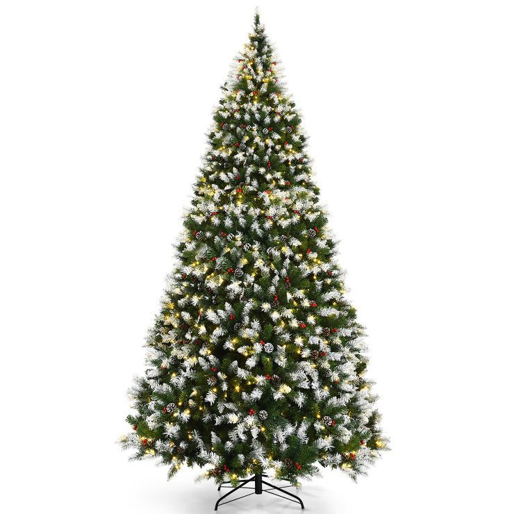 Costway 6ft\7.5ft\9ft Pre-lit Snowy Christmas Tree 818\1398\2058  Tips w/ Pine Cones & Red Berrie... | Target
