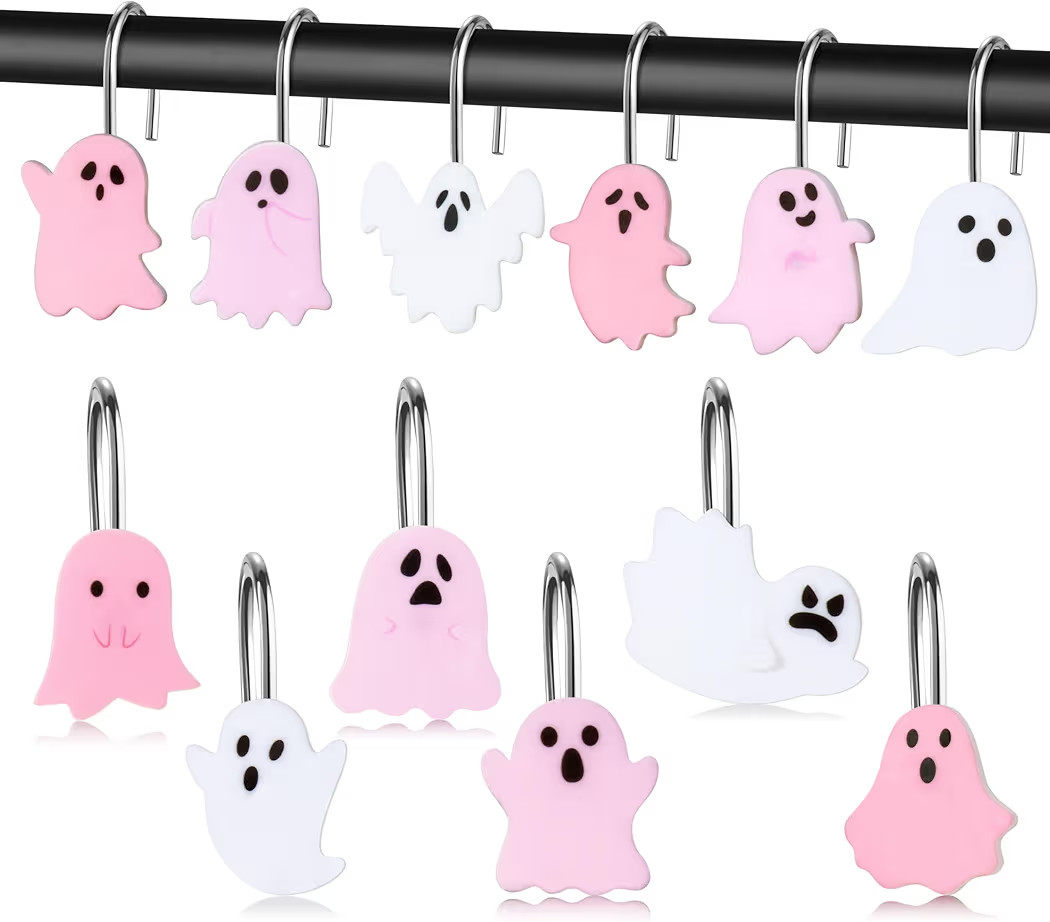 MALLMALL6 Halloween Shower Curtain Hooks - 12Pcs Pink Boo Decorative Hangers Metal Rustproof Bath... | Amazon (US)