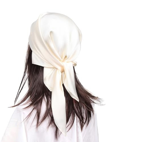 MEANBEAUTY Head Scarf for Women Like Silk Scarf Square Scarves Satin Bandanas Neck Scarfs 27.5 Inch with Gift Packed-Cream | Amazon (UK)