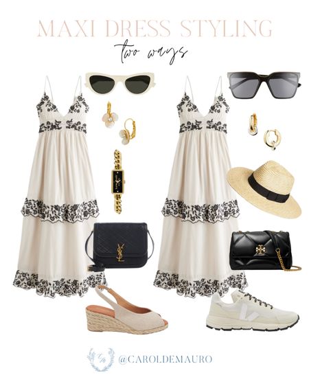 Check out these two ways you can style this versatile cream and black lace maxi dress! You have an options for a more casual look or for dressing up for the evening!
#summerfashion #resortwear #brunchdate #outfitidea

#LTKShoeCrush #LTKSeasonal #LTKStyleTip