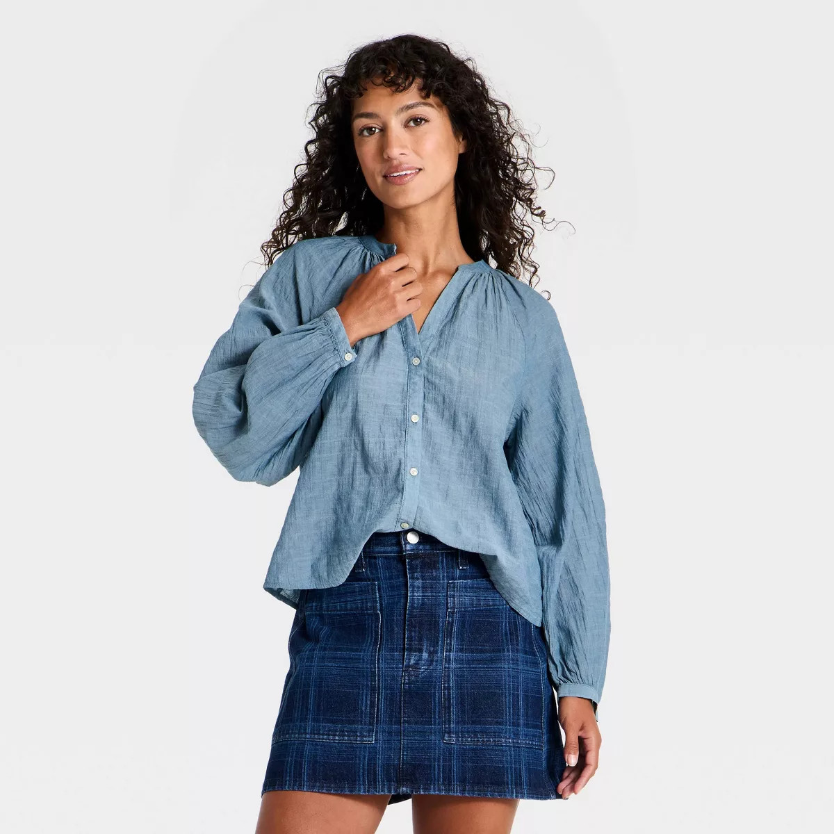 Women's Raglan Long Sleeve Blouse - Universal Thread™ Blue S | Target