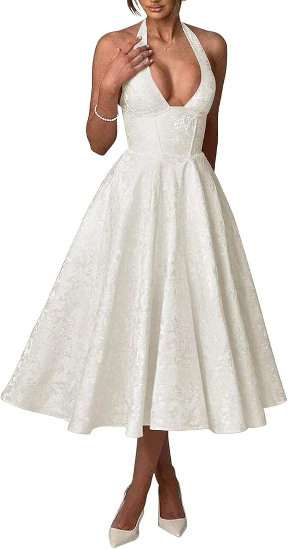 Satin Prom Dresses 2025 Jacquard A Line Tea Length Formal Party Gowns | Amazon (US)