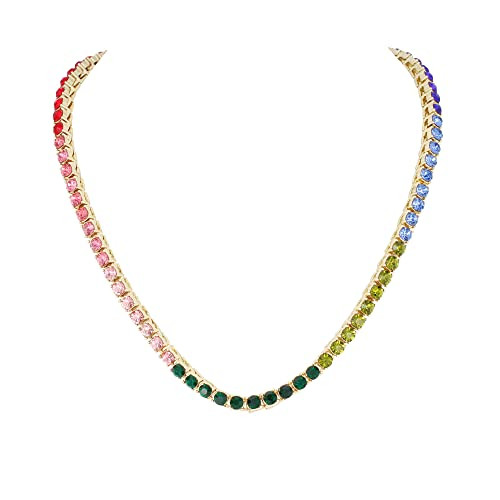 Charles Raymond Iced Out Hip Hop Gold or Silver Tone - Your Choice!! - Colorful Tennis Chain Necklaces (18", Rainbow Tennis Gold) | Amazon (US)