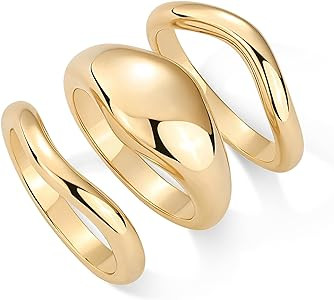PAVOI 14K Gold Plated Chunky Stackable Rings Set for Women | Cubic Zirconia Bands Set | 3 Stateme... | Amazon (US)