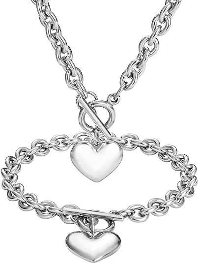 WinTrend Heart Pendant Bracelet & Necklace for Women Girls 316L Stainless Steel Silver Chain Neck... | Amazon (US)