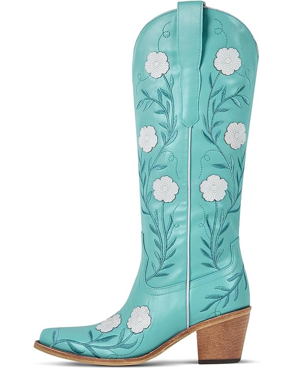 sexytag Women's Western Cowboy Wedding Boots Embroidered Floral Cowgirl Boots Wide Calf Pointed T... | Amazon (US)