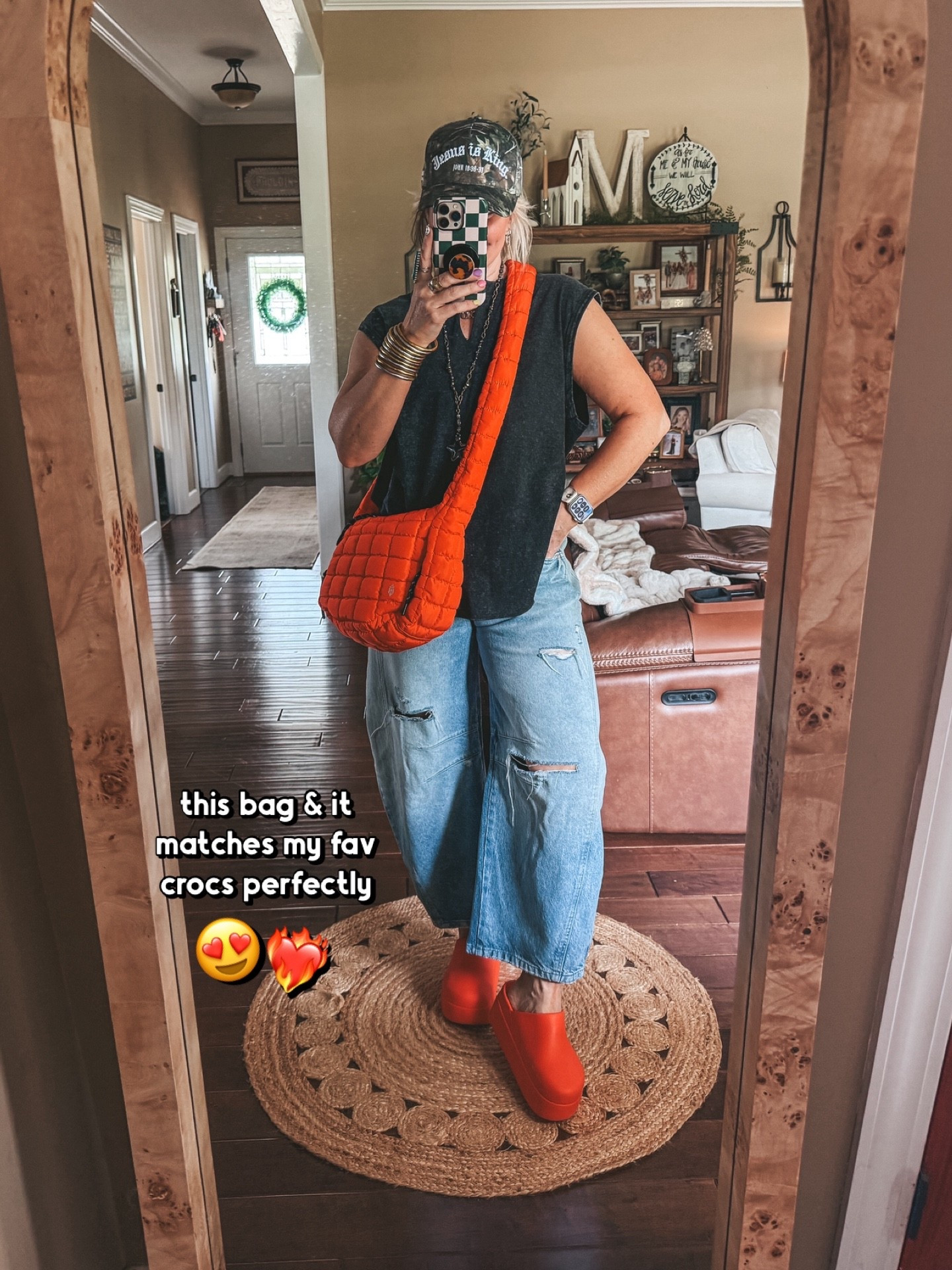 I’m so happy I got this bag! It matches this color crocs perfectly and is so good! It also comes in alot of colors! 

I’m in a large in this mens muscle tank I cut. 
Jeans I sized down one 
Crocs I size down one 


#LTKOver40 #LTKootd #LTKmomlife