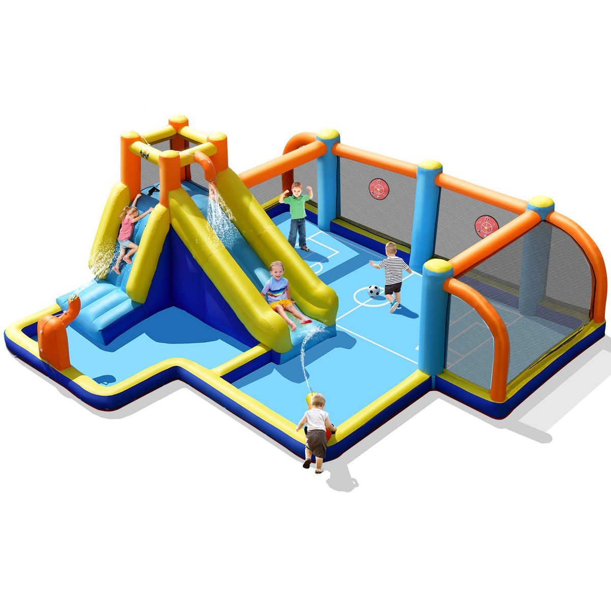Costway Giant Soccer-Themed Inflatable Water Slide Bouncer W/ Splash Pool Without Blower | Target