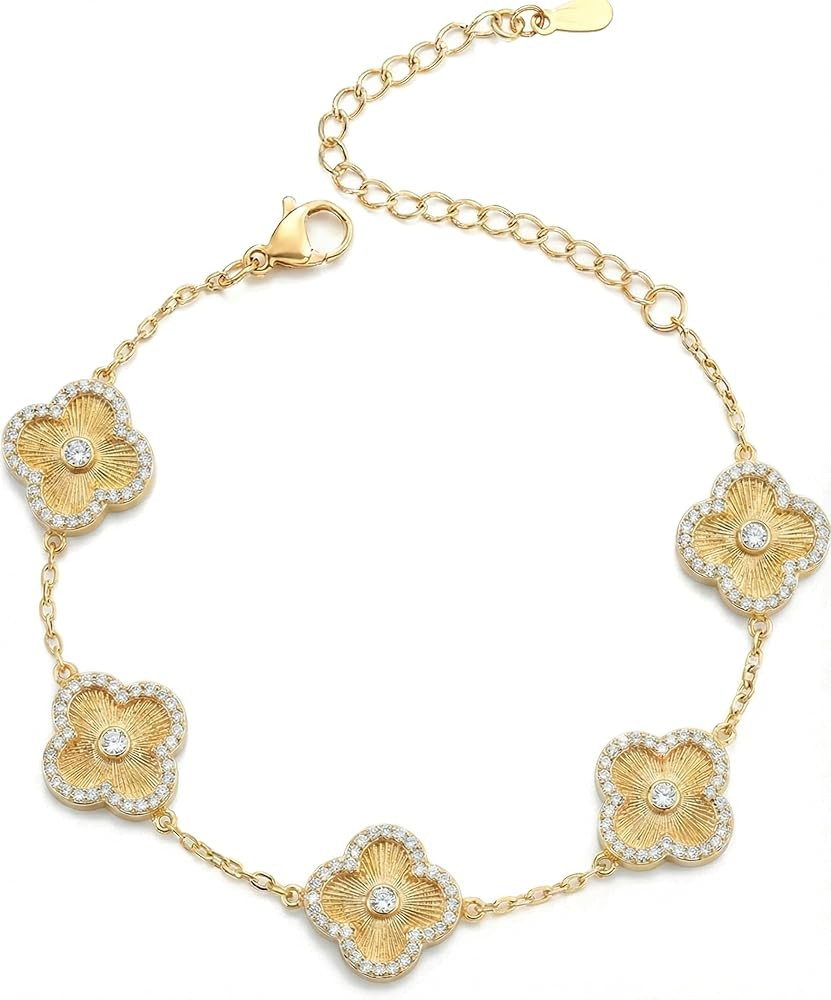 Billet-doux 14k Gold Plated Clovers Bracelet with Sparkling Cubic Zirconia Stones, Dazzling Four ... | Amazon (US)