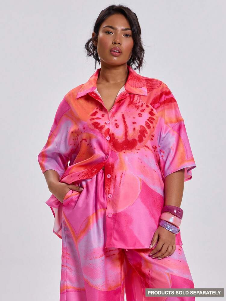 MUSERA Plus Size Floral Print Button Down Short Sleeve Shirt Spring Summer Festival Holiday Vacation Cute Sexy Party Wedding Guest Beach Y2k Euphoria Elegant | SHEIN