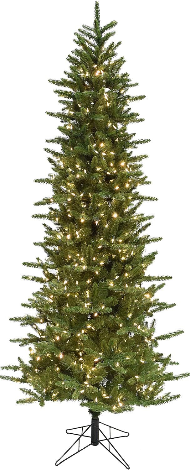 Fraser Hill Farm 6.5-Feet Pre-Lit Carmel Pine Slim Green Artificial Christmas Tree with Clear Sma... | Amazon (US)