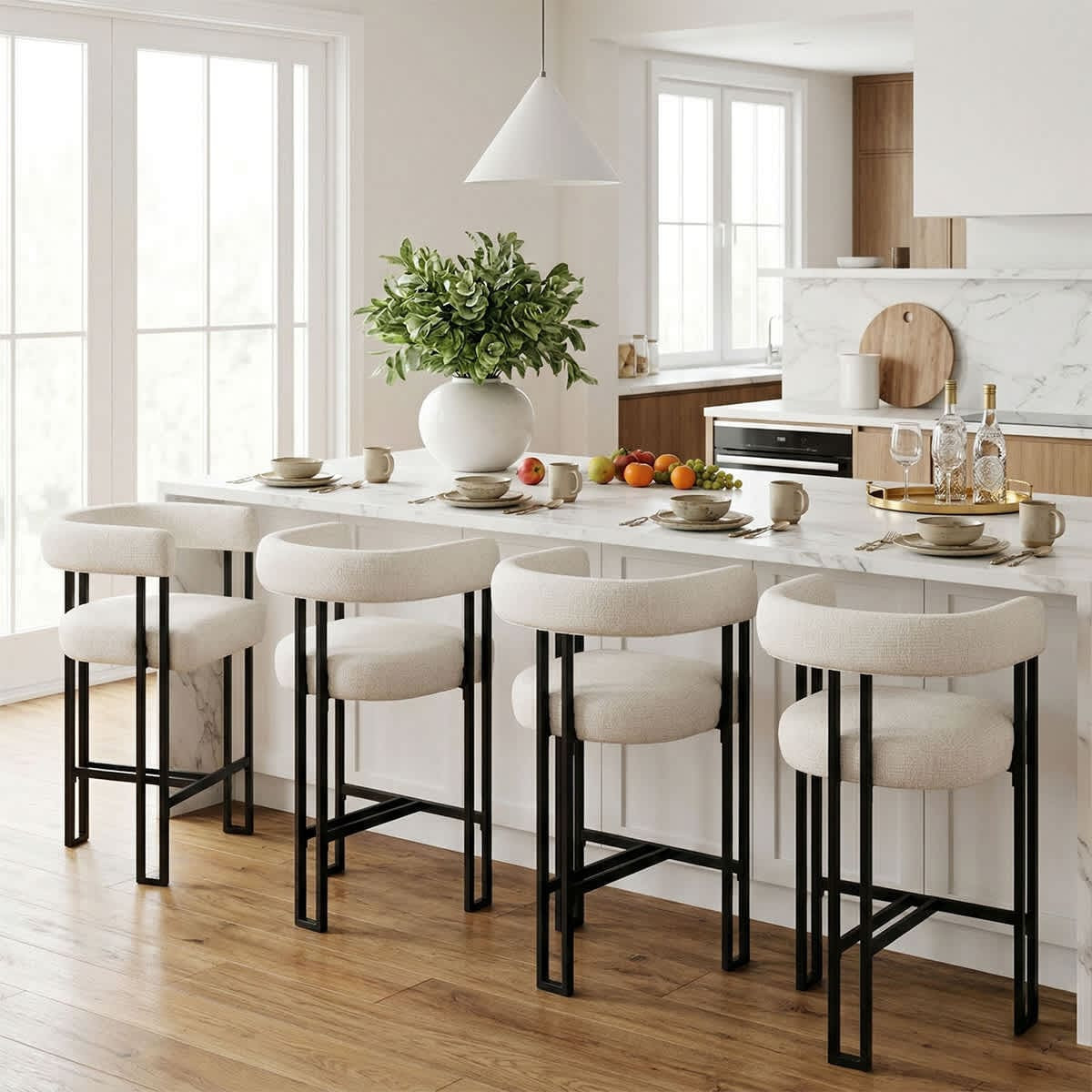 Maison Boucle Set of 4 Beige Upholstered 24-in Counter Stools with Open Back and Sturdy Metal Frame one_size in White | MIA-CT-27133BEIGE4-L | Lowe's