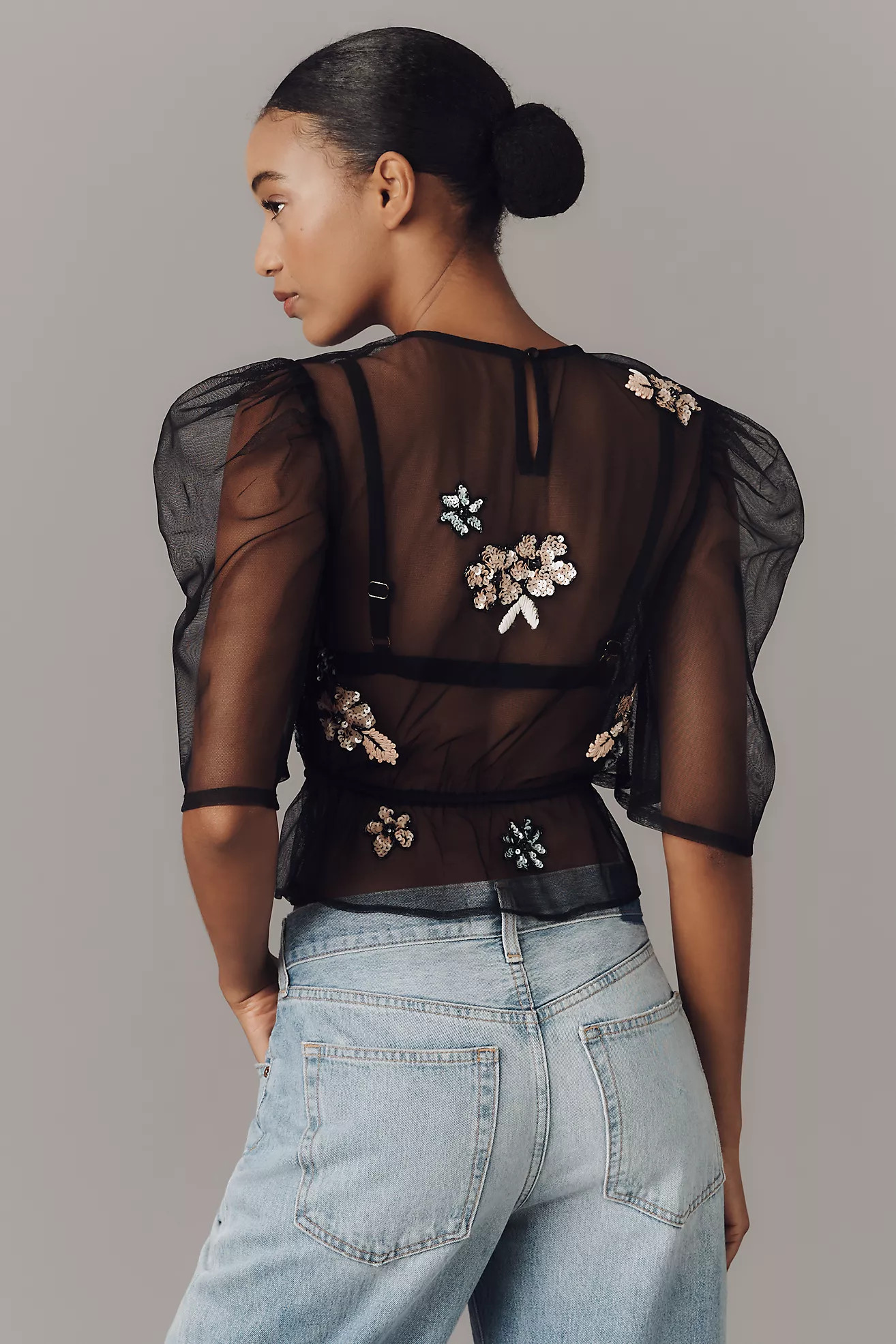 By Anthropologie Embellished Sheer Mesh Top | Anthropologie (US)