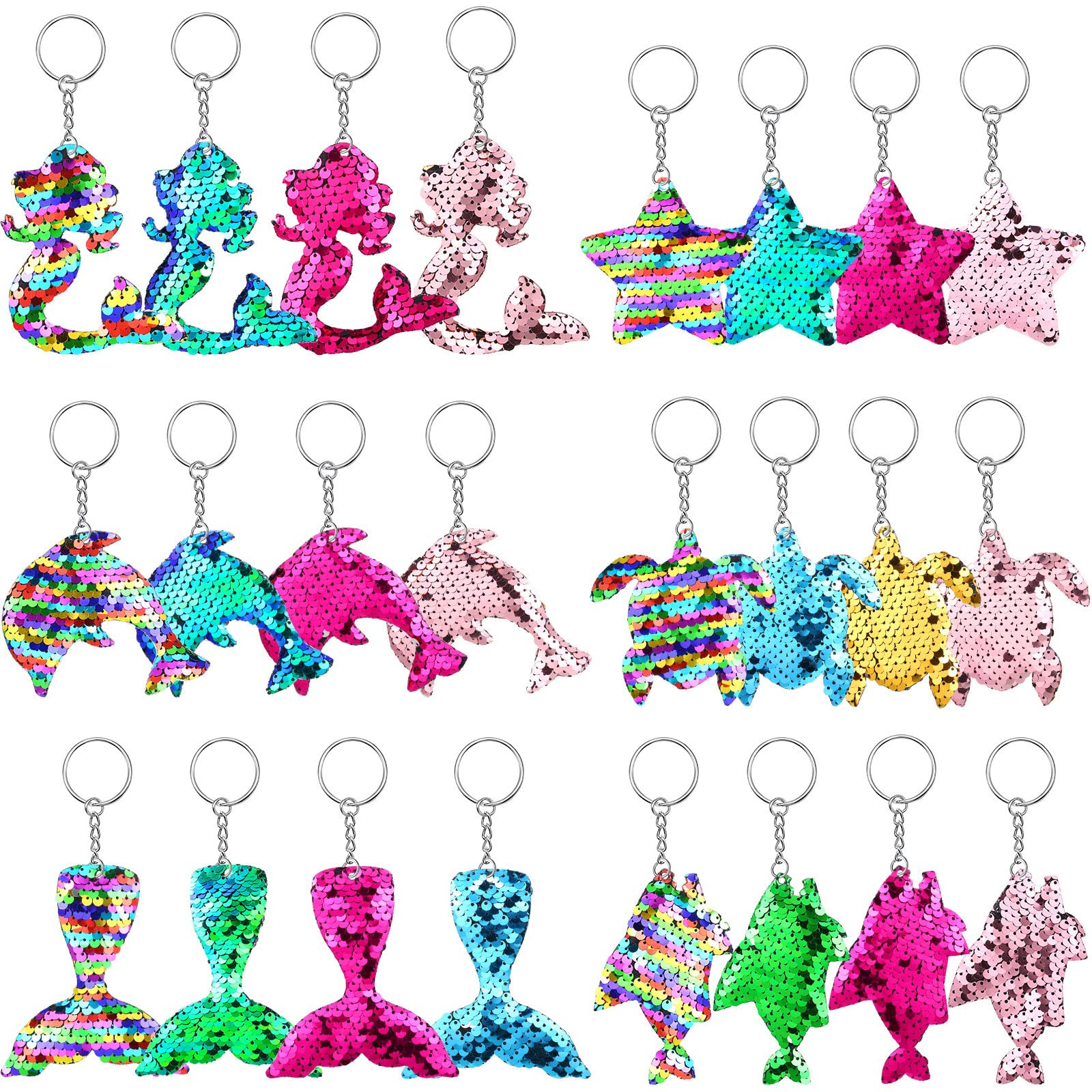 Batiyeer 24 Pcs Mermaid Sequin Keychains Ocean Theme Kids Keyrings Tropical Rainforest Theme Deco... | Amazon (US)