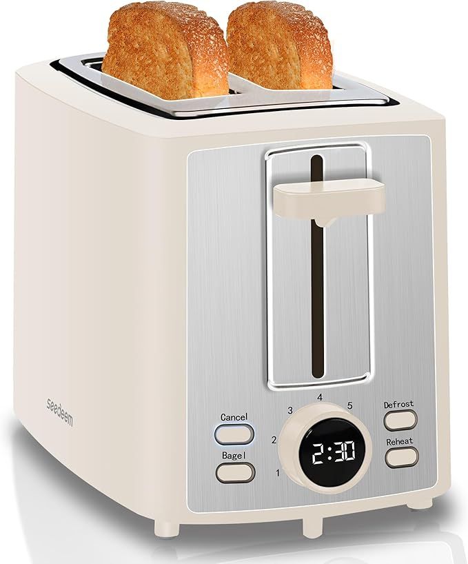 SEEDEEM Toaster 2 Slice, Bread Toaster with LCD Display, 7 Shade Settings, 1.４'' Extra Wide Slo... | Amazon (US)