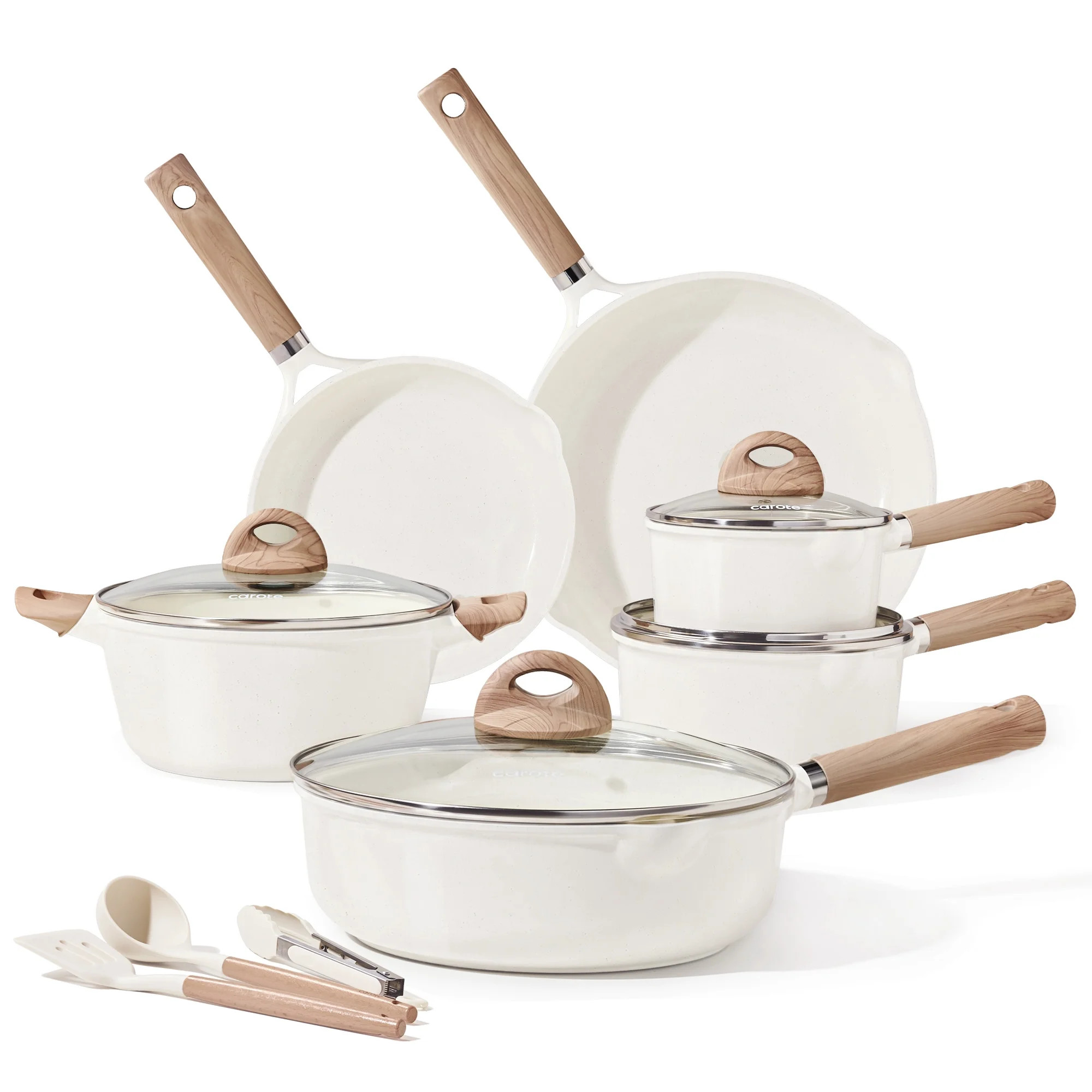 Carote Ceramic Nonstick Pots and Pans Set, 13 Pieces Kitchen Cookware Sets Compatible for All Stoves, White Granite | Walmart (US)