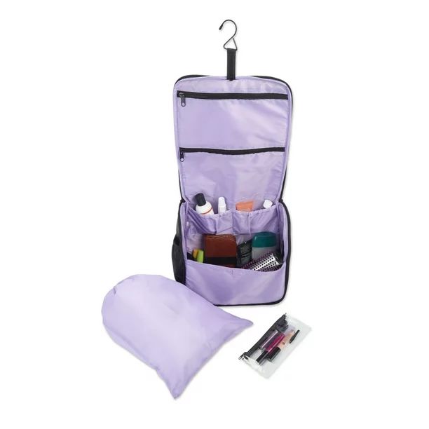 Modern Sport Hanging Toiletry Bag with Zipper, Drawstring Bag, and Clear Pouch, Black & Lavendar ... | Walmart (US)