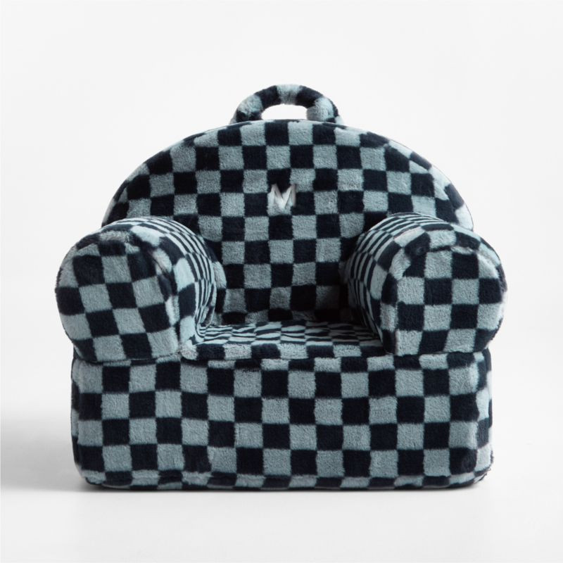 Large Navy and Light Blue Checkered Faux Fur Kids Lounge Nod Chair + Reviews | Crate & Kids | Crate & Barrel