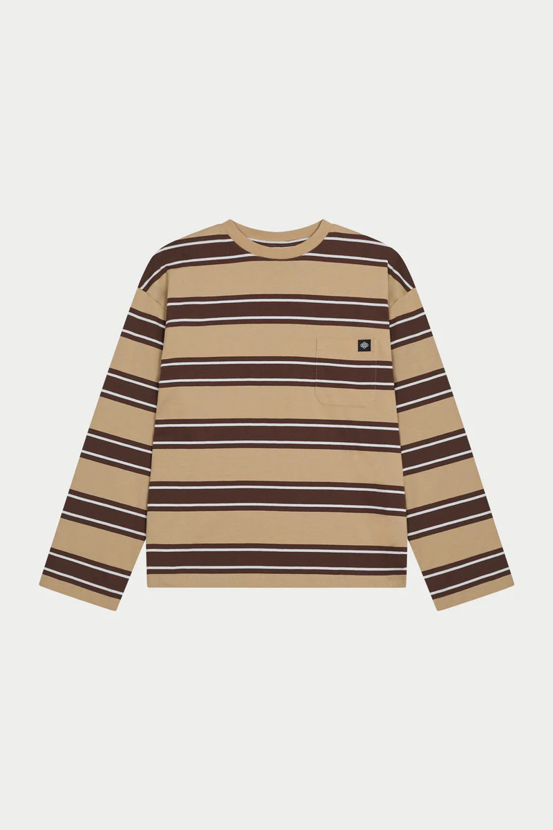 STRIPE POCKET LONG SLEEVE T SHIRT - CHOCOLATE | The Couture Club