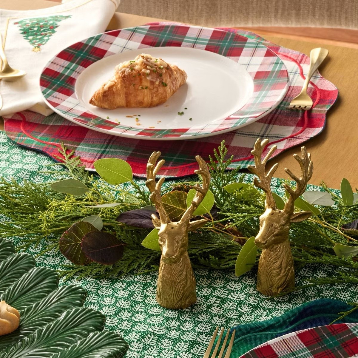 Christmas Holiday Table 
Christmas table runner 
Deer salt and pepper
Christmas Plates 

#LTKSeasonal #LTKHome #LTKHoliday