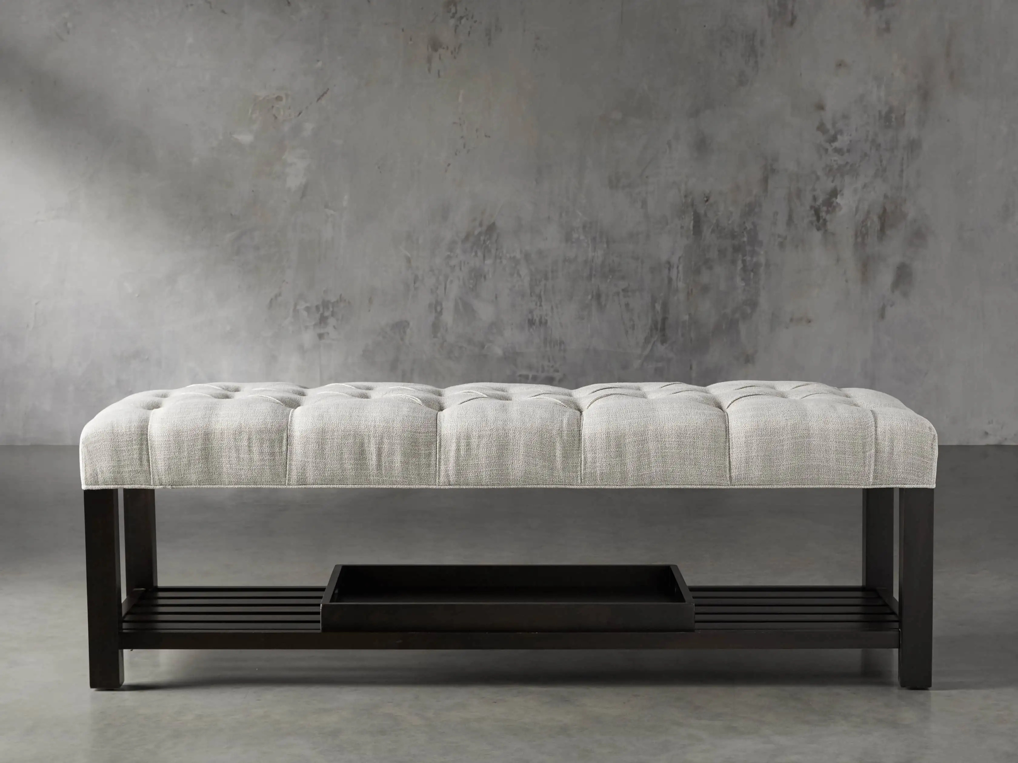Chambers Tufted Bench in Dasher Ash | Arhaus