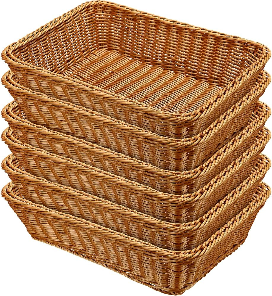 Eccliy 6 Pack Poly Wicker Bread Basket Imitation Rattan Woven Bread Baskets Woven Tabletop Food F... | Amazon (US)