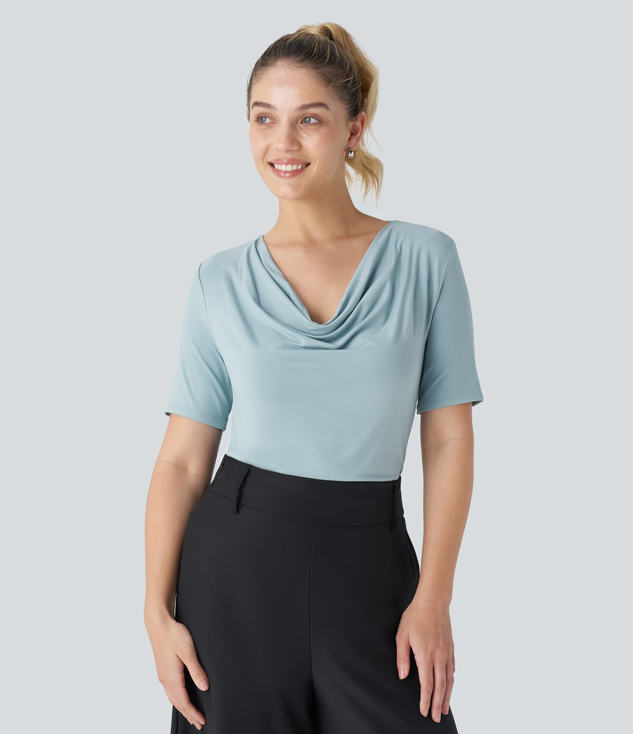 Women’s Cowl Neck Short Sleeve Work Top - Halara | HALARA