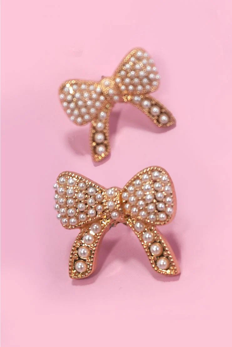 Gold Pave Pearl Bow Earrings | Pippa & Pearl