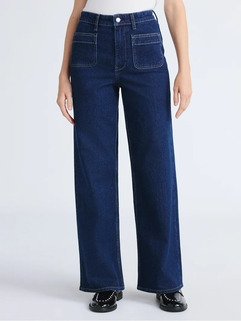 Free Assembly Women's and Women's Plus Wide Leg Jeans with Patch Pockets, 30", 32", and 34" Insea... | Walmart (US)