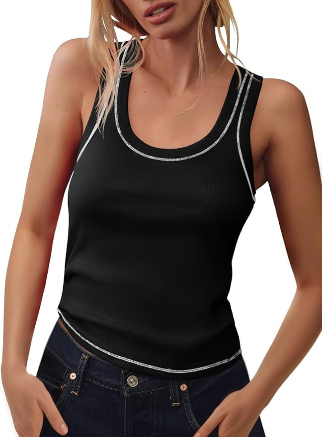 Tankaneo Womens Summer Ribbed Tank Top Casual Ringer Scoop Neck Sleeveless Knit Fitted Tops Going... | Amazon (US)