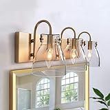 KSANA 3-Light Modern Vanity Light Fixture, Brass Bathroom Lighting with Clear Glass Shades, 22” L | Amazon (US)