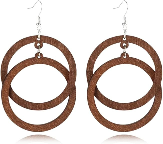 Bohemian Unique Handmade Wooden Hoop Splicing Earrings Retro Statement Colorful Contrast Wood Geo... | Amazon (US)
