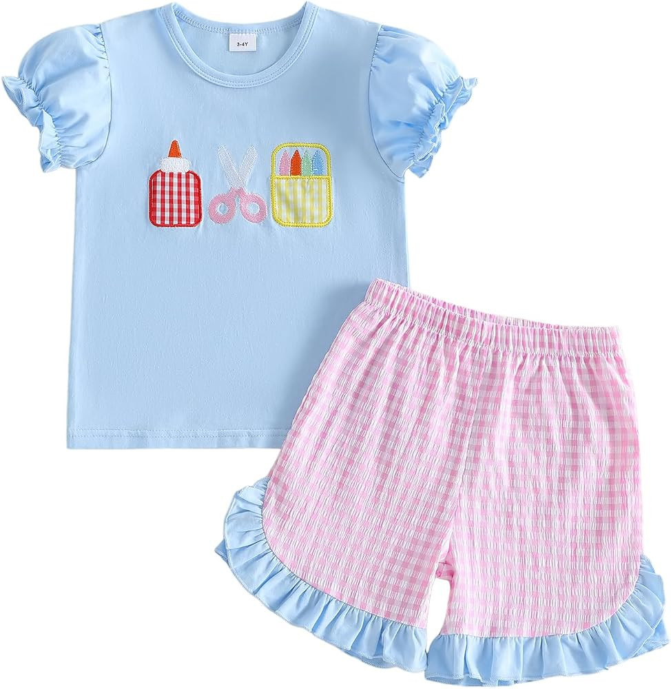 Bagilaanoe Toddler Baby Girl Preschool Outfit First Day of School Pre K Short Sleeve T-Shirt Shor... | Amazon (US)