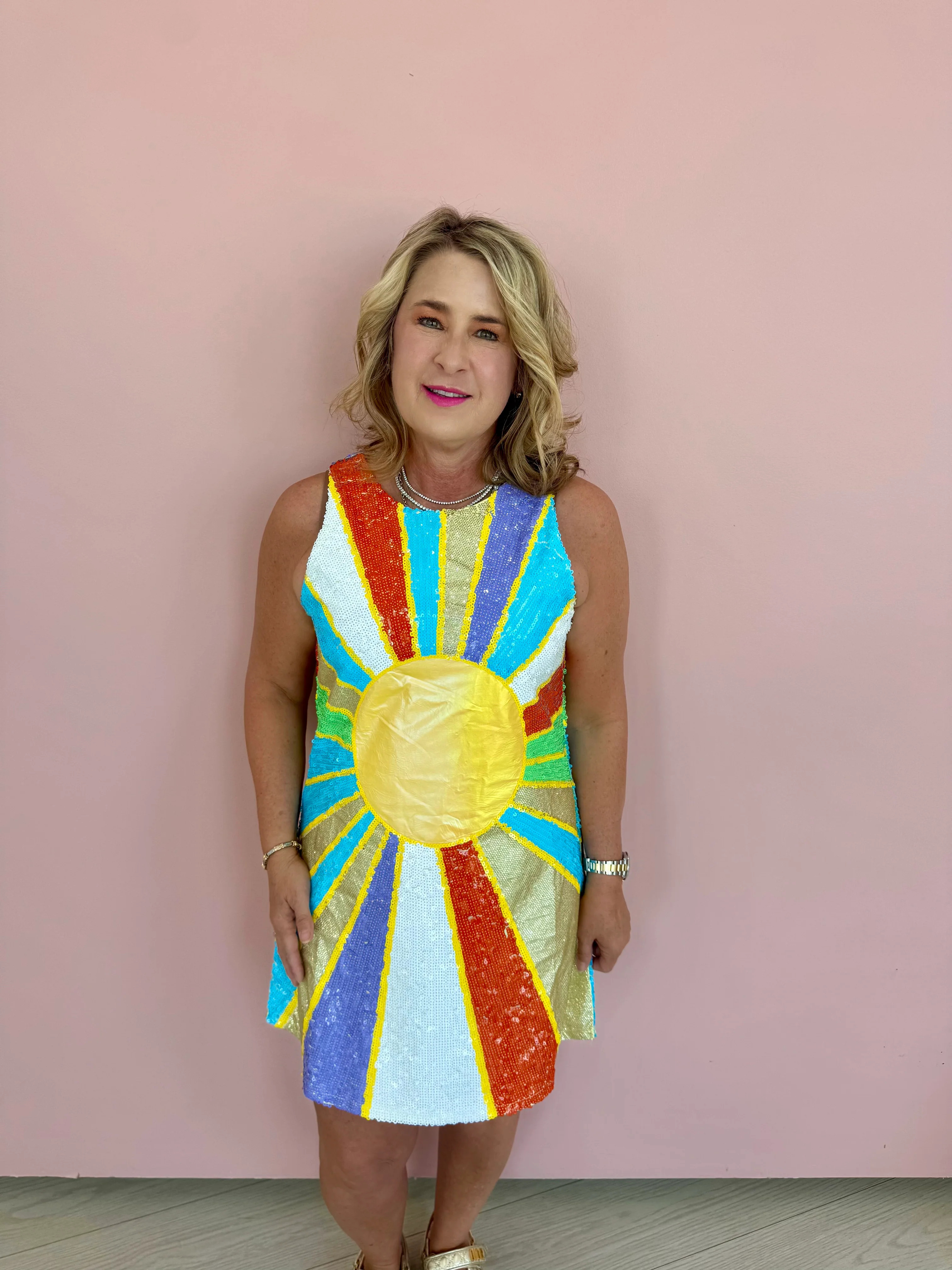 Rainbow Sunshine Burst Sequin Tank Dress- Queen Of Sparkles Large | Extremely Refined Boutique