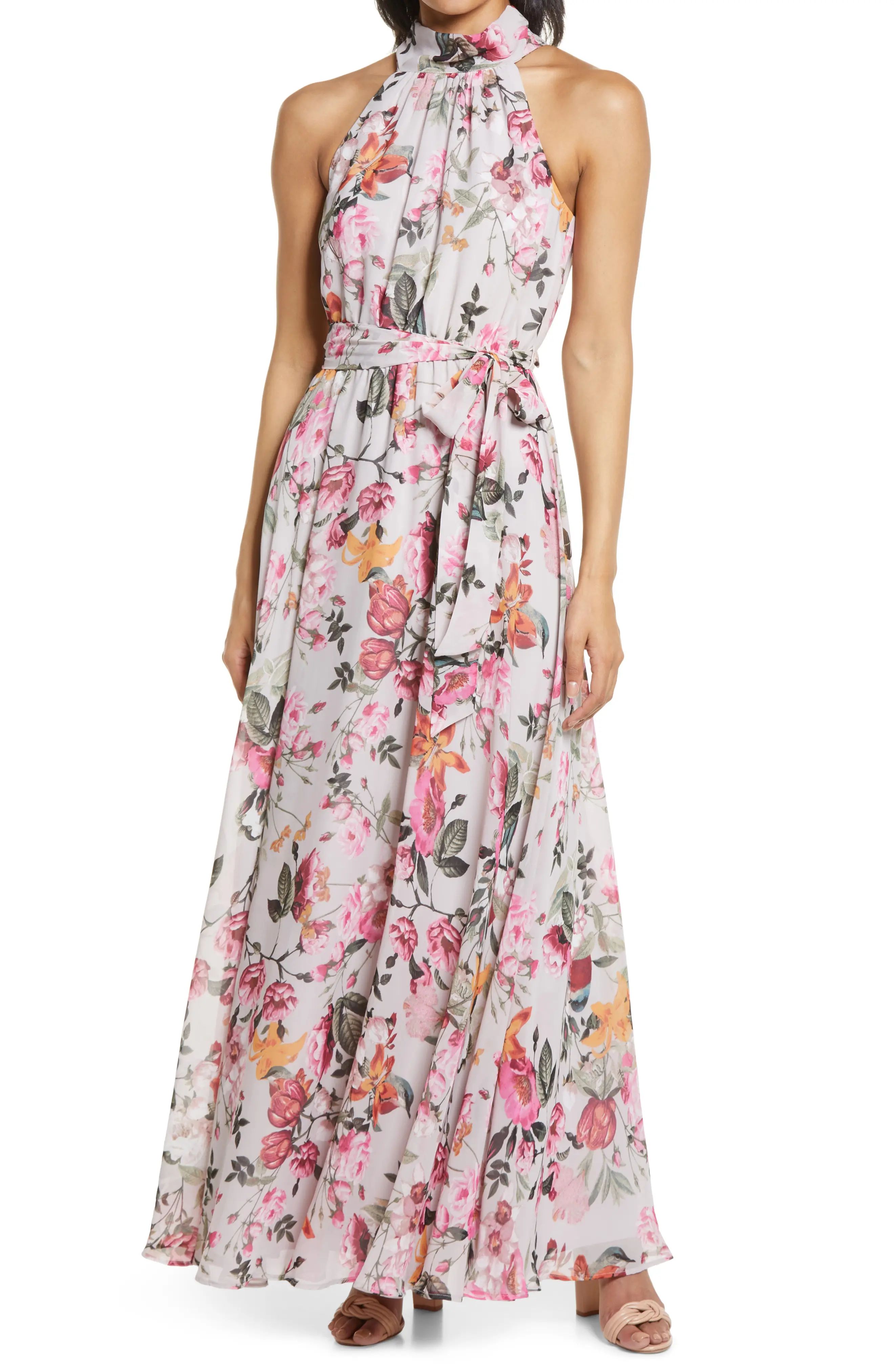 Women's Eliza J Floral Sleeveless Maxi Dress, Size 0 - Ivory | Nordstrom