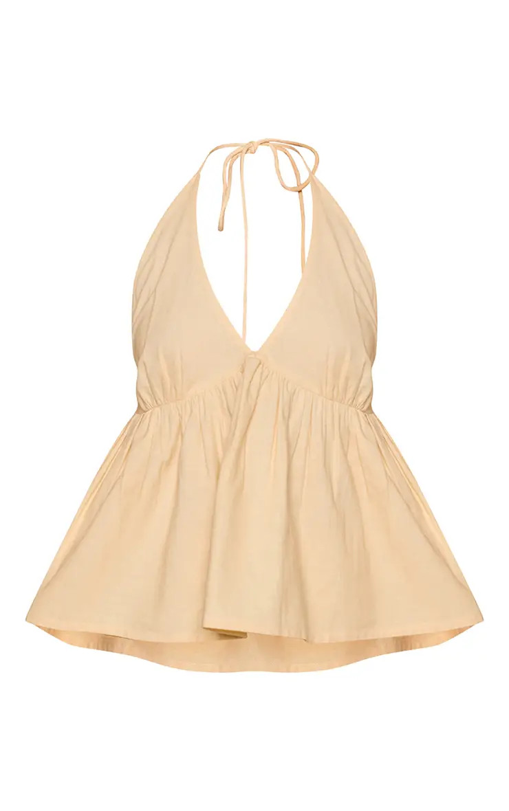 Butter Yellow Cotton Halterneck Floaty Top | PrettyLittleThing US