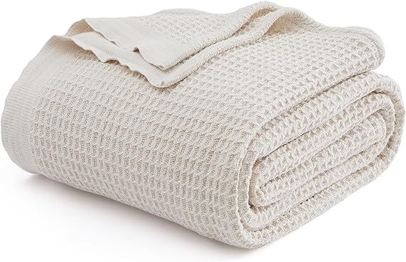 Bedsure 100% Cotton Blankets King Size for Bed - Waffle Weave Blankets for Summer, Soft Woven Bla... | Amazon (US)