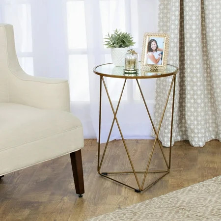 HomePop Metal Accent Table with Glass Top, Gold | Walmart (US)