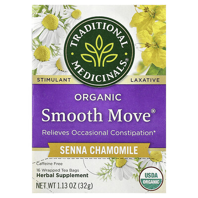 Traditional Medicinals, Organic Smooth Move®, Senna Chamomile, Caffeine Free, 16 Wrapped Tea Bags, 1.13 oz (32 g) | iHerb