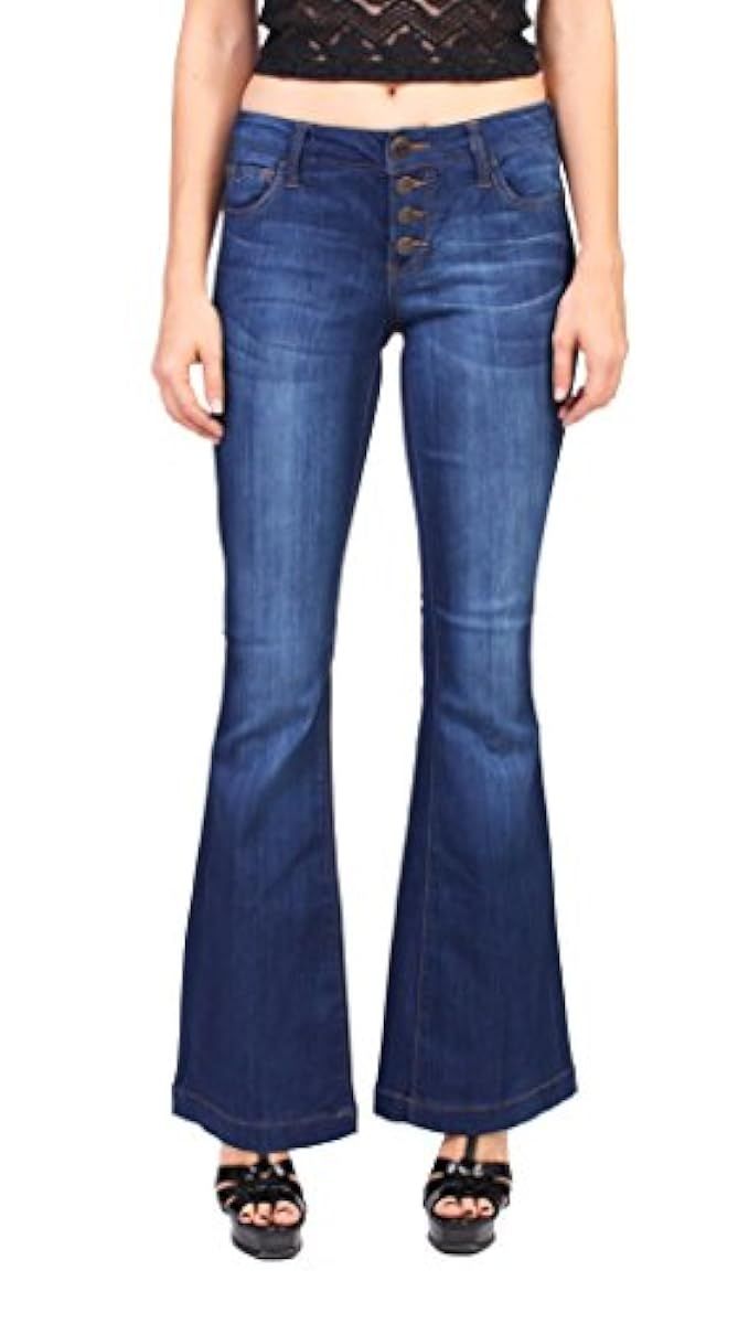 Celebrity Pink Jeans Women Middle Rise Flare With 4 Front Button | Amazon (US)