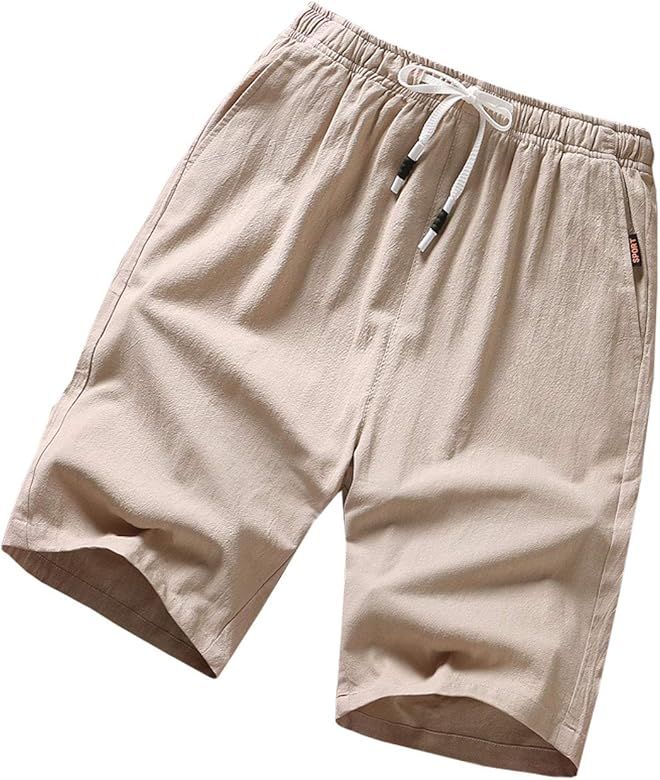 GUNLIRE Big Boy's Linen Shorts Summer Drawstring Elastic Waist Casual Shorts for Boys with Pocket... | Amazon (US)