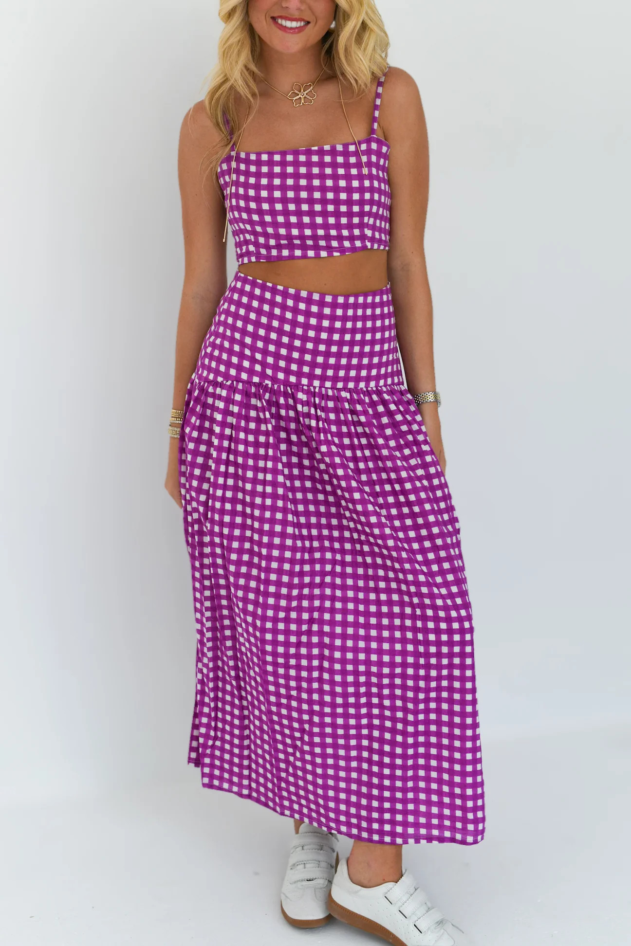 Eliza Maxi Skirt Set - Purple Gingham (PREORDER) | Fancyd Boutiqe