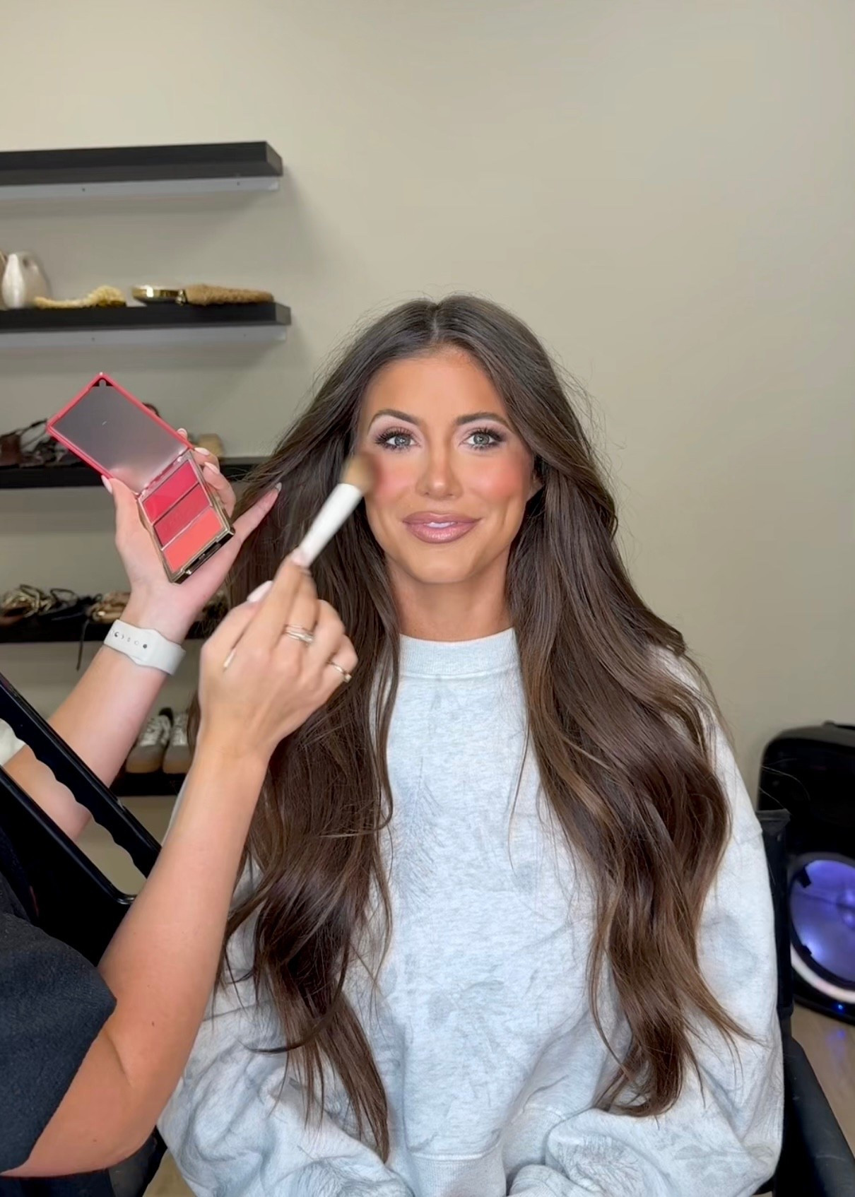 Blushy glam for Peyton ❣️ PRODUCT LIST ↓
@firstaidbeauty Facial Radiance Pads 
@byoma Rich Moisturizing Cream 
@anastasiabeverlyhills Brow Definer shade Soft Brown 
@toofaced Born Ghis Way Concealer shade Cream Puff (to prep eyelids) 
@charlottetilbury Powder shade 2 (to set eyelids) 
@morphebrushes Flickering Sands Eyeshadow Palette 
@sephora 12 Hr Waterproof Eyeliner shade Black & Brown 
@ardellbeauty 421 Lashes 
@diorbeauty Forever Glow Foundation shade 4N 
@lysbeautyofficial Bronzing Stick Shade Harmony 
@makeupbymario Blush Stick shade Pomagranate 
@hudabeauty Easy Bake Setting Powder shade Pound Cake 
@charlottetilbury Powder Bronzer shade 3
@morphebrushes Cheek Thrills Blush Trio Shade Cabana Club 
@diorbeauty backstage Face Glow Palette 
@maybelline Lifter Liner shade On It & Out of Line 
@nyxcosmetics Butter Gloss shade Fortune Cookie
@onesize Powder Melt Setting Spray 
@lorealparis Infallible Setting Mist 
@shopthesethree @peytontganus